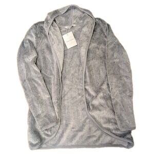 EMILY DANIELS Cozy Comfort Open Front Gray Sleep Cardigan Sz S Pockets NEW